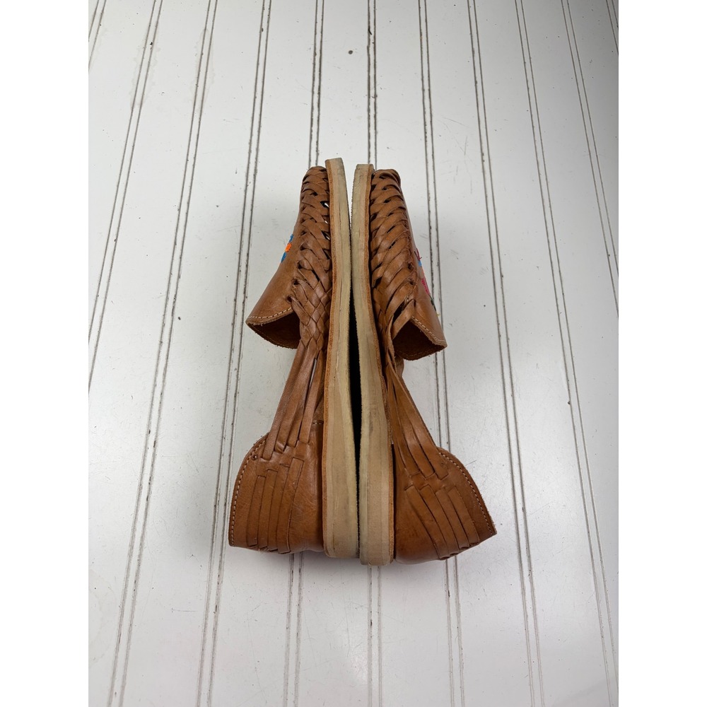 Artisan Mexican Leather Floral Embroidery Comfort Flats Huaraches Women's Size 8 - Picture 6 of 10